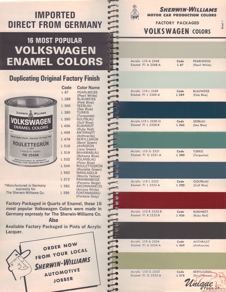 1966 Volkswagen Paint Charts Williams 1